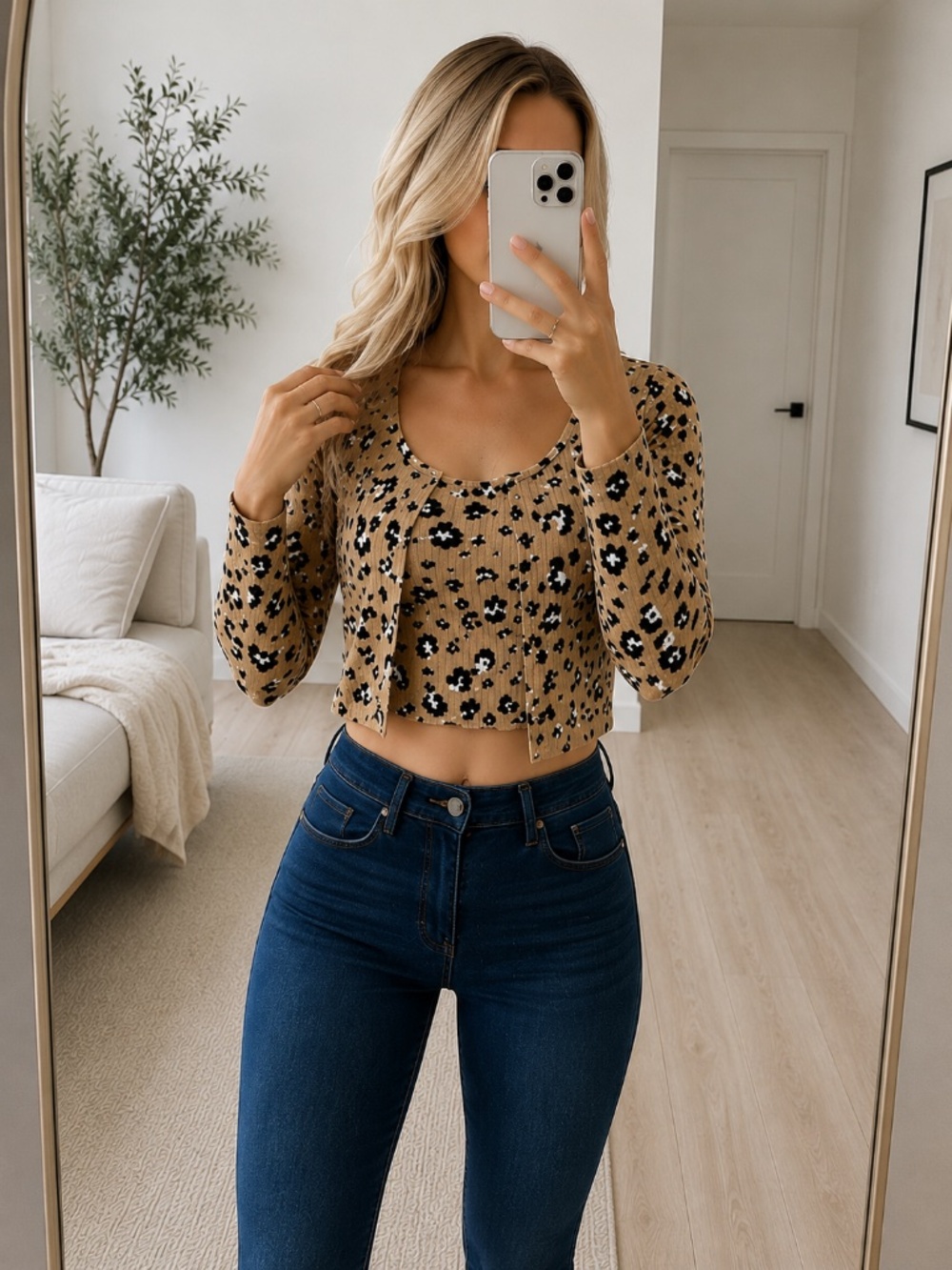 BP Leopard Print Cardigan Tank Sweater Set XS